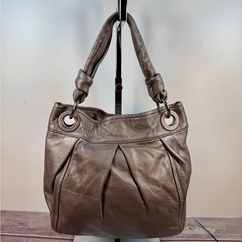 COACH Parker Hippie Gray Leather Shoulder Bag Purse F13416 Medium Pleated - Picture 3 of 14